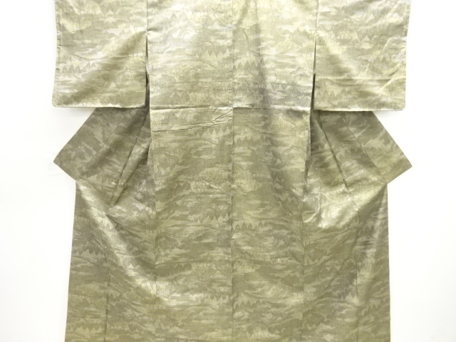 家屋風景模様手織り紬着物